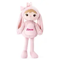 Papusa personalizata de plus Iepuras Pufos Roz cu fundita (XL)