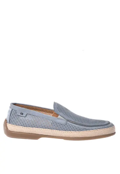 Pantofi loafer de piele nabuc cu perforatii - Albastru deschis