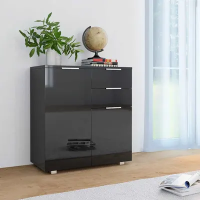 vidaXL Dulap, negru extralucios, 71x35x80 cm, lemn prelucrat