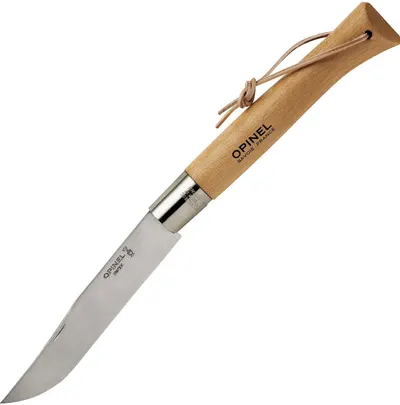 Cuțit pliabil Opinel Inox - Giant, 22 cm, fag, cu curea din piele