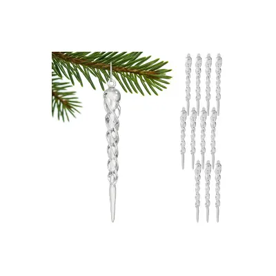 Set 12 ornamente decorative sub forma de turturi pentru bradul de Craciun, transparente