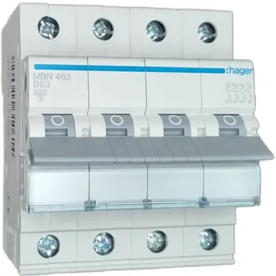 Siguranta automata 4P, 63A, 6kA, curba B Hager MBN463