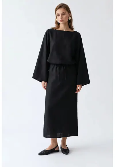 Rochie Maxi - Casual - Negru - Poliester-Bumbac