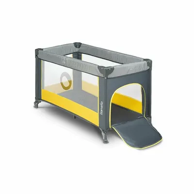 Patut pliabil Lionelo Stefi Yellow Lemon cu un nivel, intrare laterala cu fermoar, roti, conform cu standardul european de securitate EN 716