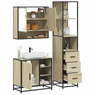 Gossi set mobilier de baie, 3 piese, stejar sonoma, lemn prelucrat