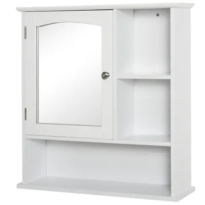 kleankin Dulap cu oglindă de perete pentru baie Dulap de depozitare pentru toaletă cu 1 ușă Niche + rafturi laterale din MDF Alb | Aosom Romania