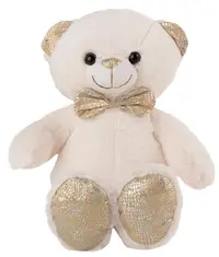 Jucărie de pluș Amek Toys - Ursuleț de pluș cu papion auriu, alb, 35 cm