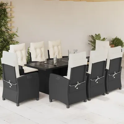 Gossi set mobilier de gradina cu perne, 9 piese, negru, poliratan