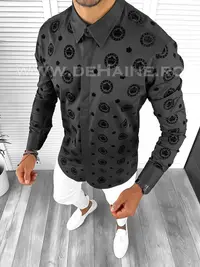 Camasa barbati slim fit neagra B8819 3-2
