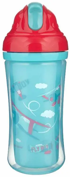 Sticluta cu perete dublu cu pai din silicon Canpol - Planes, 260 ml