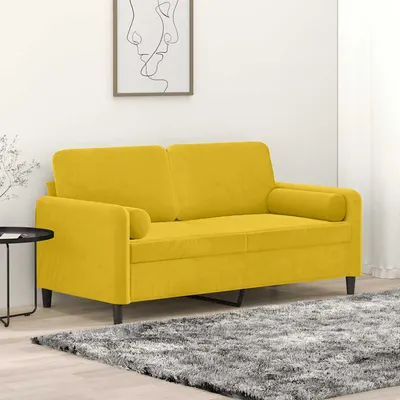 vidaXL Canapea cu 2 locuri cu pernuțe, galben, 140 cm, catifea
