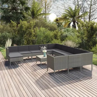 vidaXL Set mobilier de grădină cu perne, 13 piese, gri, poliratan
