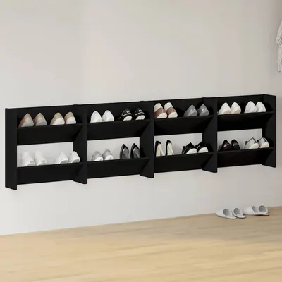 vidaXL Pantofare de perete, 4 buc., negru, 60x18x60 cm, PAL