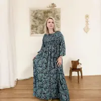 Rochie lunga de vara cu maneca 3 4 - imprimeu floral abstract