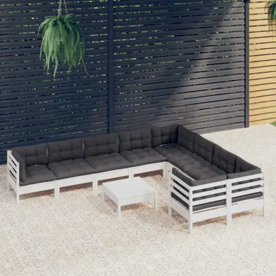 Gossi set mobilier gradina cu perne, 10 piese, alb, lemn de pin