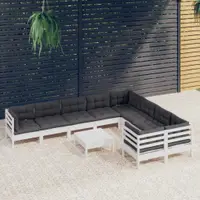 Gossi set mobilier gradina cu perne, 10 piese, alb, lemn de pin