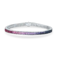 Bratara tennis din aur alb cu safire multicolore rectangulare de 6.91ct
