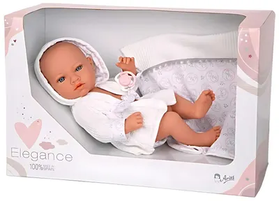 Păpuşă bebeluş Arias - Aria cu accesorii dupa baie in alb, 38 cm