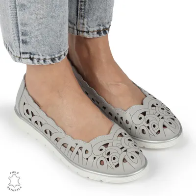 BALERINI dama din Piele naturala PERFORATA SLIP-ON CRL1357 GRI
