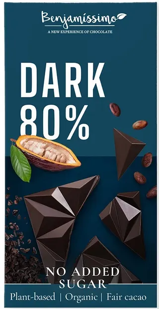 Ciocolată naturală vegană, 80%, 60 g, Benjamissimo