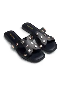 Papuci de piele cu tinte Millston - Negru
