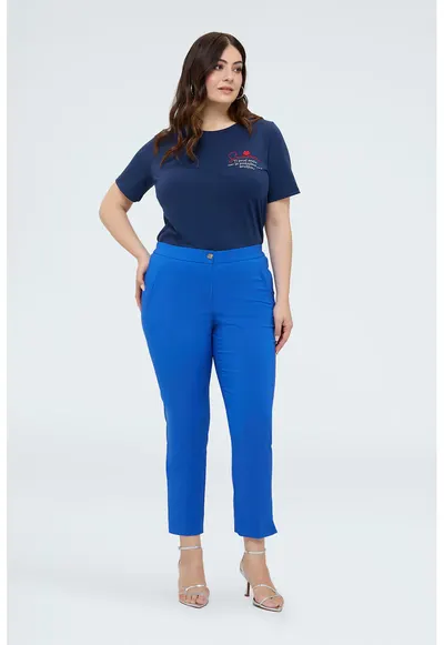 Pantaloni crop cu model uni - Albastru safir