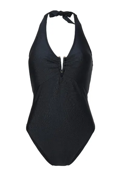 Sutien de baie intreg cu decolteu halter - Negru