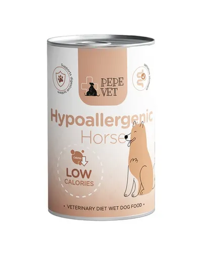 PAKA ZWIERZAKA PEPE Vet Hypoallergenic Horse 400 g hrană umedă pentru câini, destinată susținerii în cazul intoleranțelor alimentare