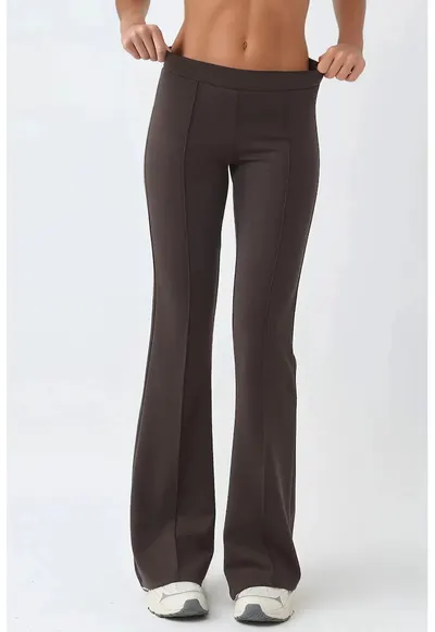 Pantaloni dama - evazati - maro cafeniu - textil - Maro deschis