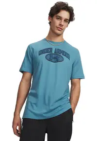 Tricou cu decolteu la baza gatului si imprimeu logo - Albastru pastel