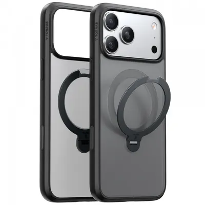Husa MagSafe pentru Apple iPhone 17 Pro, Torras, Ostand Spin, Neagra