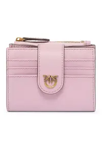 Portofel din piele cu logo metalic - Roz pastel