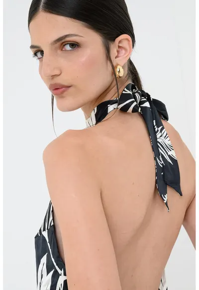 Rochie mini cu model halter - Alb fildes/Negru
