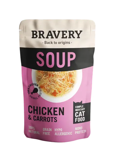 Hrana Umeda Pisici, Bravery Soups Cat, Pui si Morcovi, 40 g