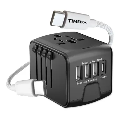 Set Calatorie Timebox, Type-C la USB-C, 66W, 1m, 3 x USB, Alb/Negru - Default Title