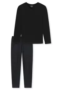 Pijama lunga de bumbac - Negru