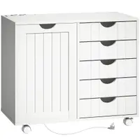 HOMCOM Mobilier pentru imprimantă cu stație de încărcare și roți 5 sertare porturi USB poliță reglabilă alb | Aosom Romania