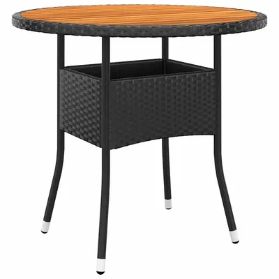 vidaXL Masă de grădină, negru, Ø80x75cm, lemn de acacia/poliratan