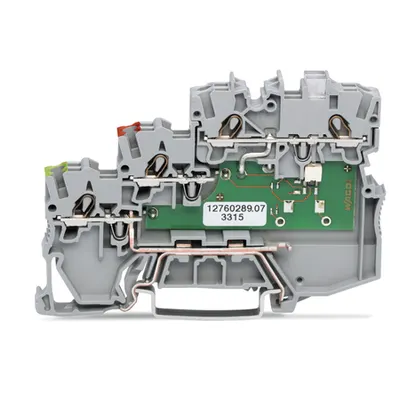 3-conductor actuator supply terminal block; LED (yellow); for NPN-(low-side) switching actuators; with ground contact; 1 mm²; Push-in CAGE CLAMP®; 1,00 mm²; gray