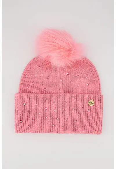 Caciula din tricot cu ciucure - Roz