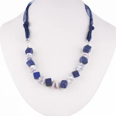 Colier din forme diferite de lapis, perle naturale si hematit