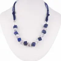 Colier din forme diferite de lapis, perle naturale si hematit
