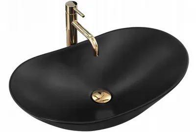 Lavoar pe blat oval, negru mat 60 cm, Rea Royal