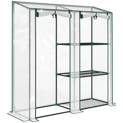 Outsunny Mini Seră cu 3 Rafturi, 2 Uși Rulabile, Seră pentru Grădină cu Cadru din Oțel și Acoperire din Plastic pentru Plante, Legume, Flori, Fructe, Anti UV, 143x45x151 cm, Transparentă | Aosom Romania