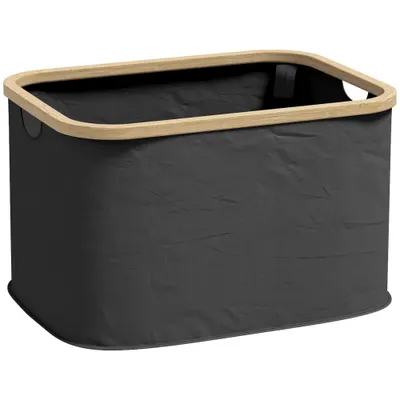 HOMCOM Coș Pliabil pentru Rufe de 36L cu Mânere, Coș pentru Rufe din Bambus și Poliester, 44,3x33,3x26,5 cm, Negru | Aosom Romania