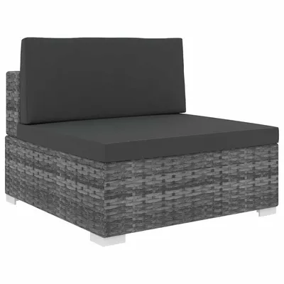 vidaXL Scaun modular de mijloc, 1 buc., gri, poliratan, cu perne
