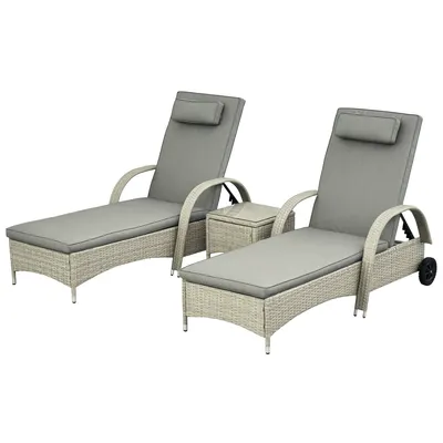 Outsunny Șezlong de grădină masă 3 piese Set de mobilier din Poliratan+Metal Gri | Aosom Romania