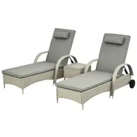 Outsunny Șezlong de grădină masă 3 piese Set de mobilier din Poliratan+Metal Gri | Aosom Romania