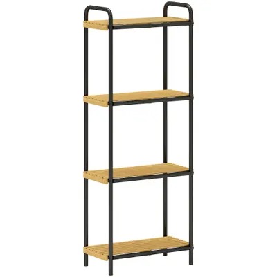 HOMCOM Etajeră baie etajeră de depozitare 4 niveluri îngustă autoportantă bambus 1,5 x 21,5 x 106 cm aspect lemn natural | Aosom Romania