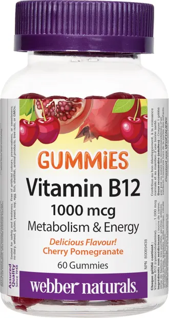 Vitamin B12 Gummies, 1000 mcg, 60 tablete, Webber Naturals